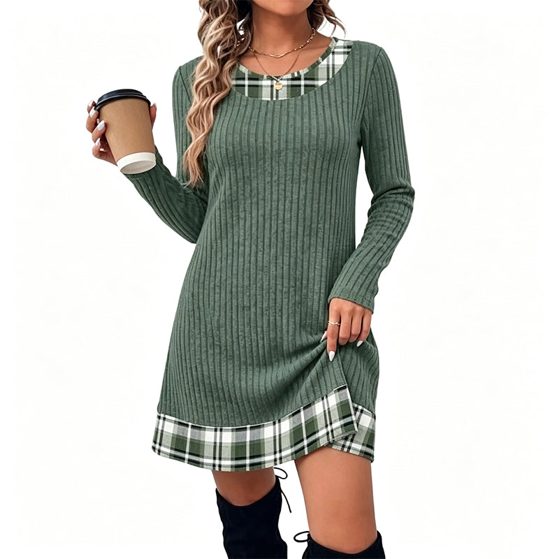 Hot Sale 50% OFF💖Women's Casual Plaid Patchwork Knit Dress