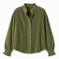 ✨ Vintage Feminine Detail | Women’s Corduroy Ruffle-Collar Blouse with Lantern Sleeves