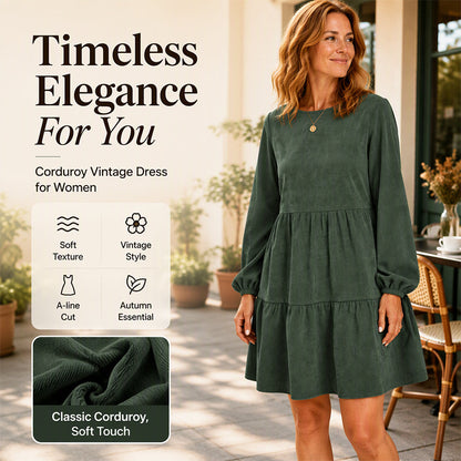 Women's Vintage Corduroy Long Sleeve Dress