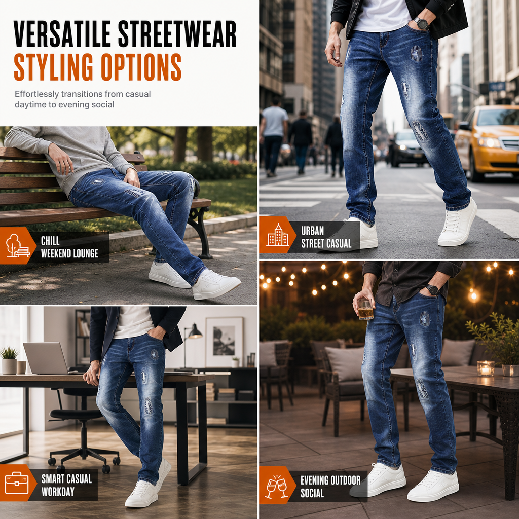 Men's Stretch Slim Fit Ripped Jeans