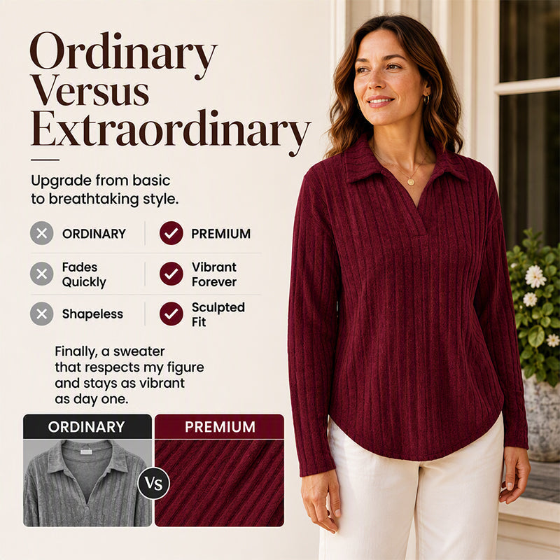 🌸Relaxed & Inclusive, Plus-Size Friendly🧶 Women's V-Neck Ribbed Knit Sweater – Loose Fit & Stretchy Ribbed Knit | Perfect for All Body Types, Comfortable & Non-Restrictive ✨