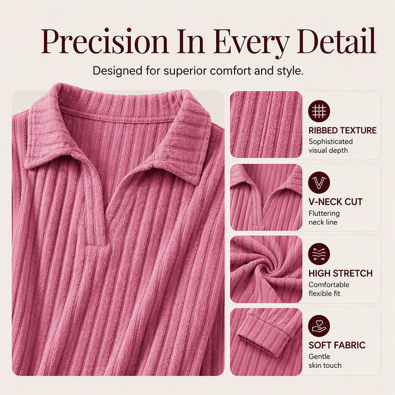 🌸Relaxed & Inclusive, Plus-Size Friendly🧶 Women's V-Neck Ribbed Knit Sweater – Loose Fit & Stretchy Ribbed Knit | Perfect for All Body Types, Comfortable & Non-Restrictive ✨