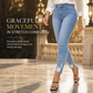 Women's Light Blue Pearl Embellished Slim Fit Skinny Jeans with Raw Frayed Waist and Distressed Ripped Ankle Cuffs