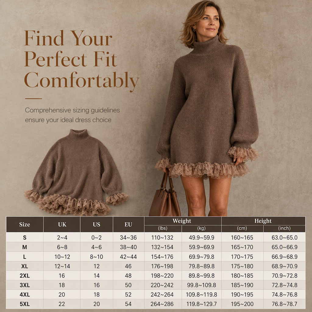 ⏳HOT SALE 60% OFF🍂✨Oversized Mock Neck Knit Sweater Dress with Ruffle Tulle Trim