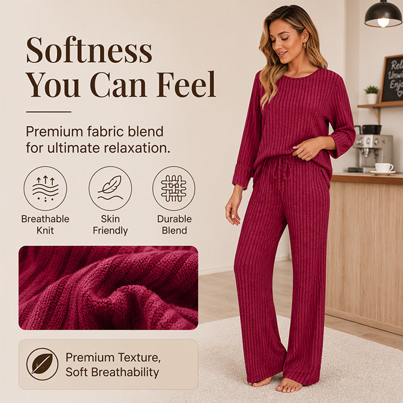 👍✨Women's 2026 UK Ribbed Knit Top & Straight Pants Set