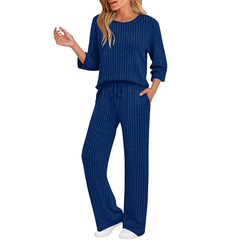 👍✨Women's 2026 UK Ribbed Knit Top & Straight Pants Set