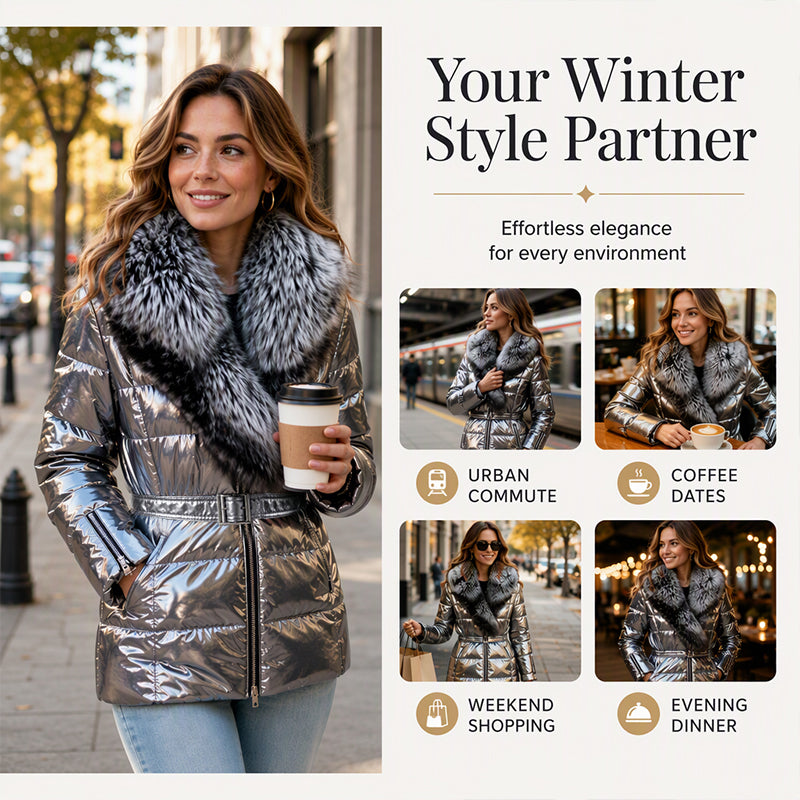 Women's Padded Jacket With Faux Fur Collar