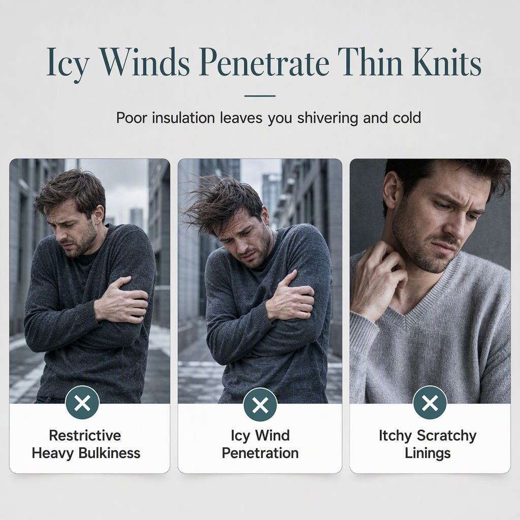 Men’s winter checked knitted cardigan with hood and fleece lining