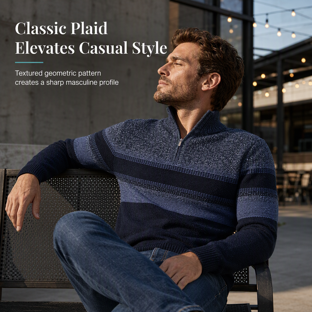 Men’s winter checked knitted cardigan with hood and fleece lining