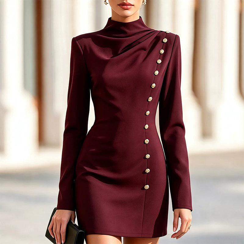 Women's Mock Neck Draped Mini Dress
