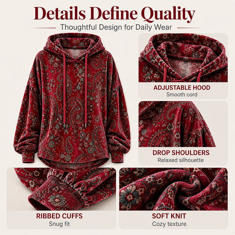 🔥LAST DAY SALE 50% OFF💥Women's Paisley Print Drawstring Hoodie