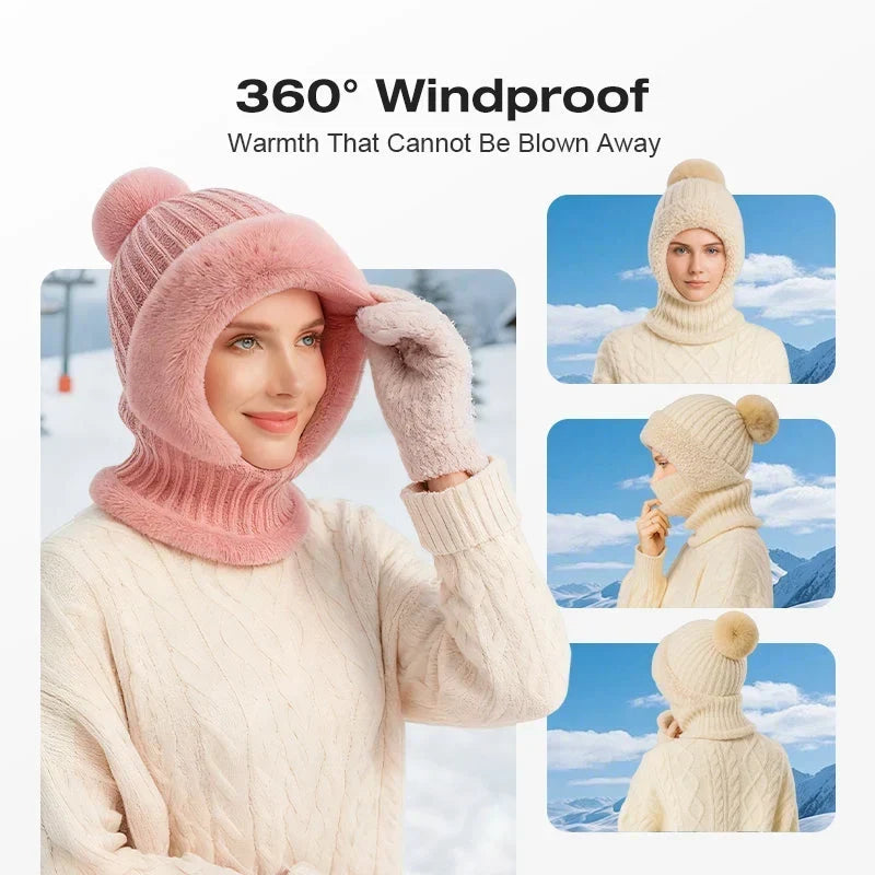 ⏰Black Friday Mega Deal – 50% off!💖Women's Winter One-Piece Knitted Beanie Scarf Mask