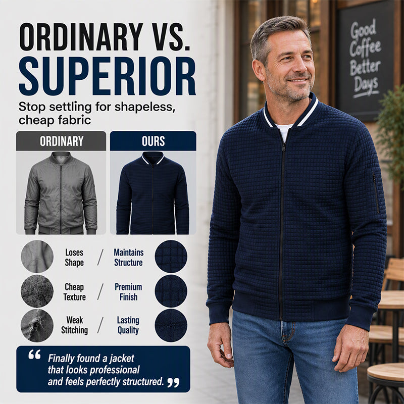 Men's Casual Waffle Grid Bomber Jacket