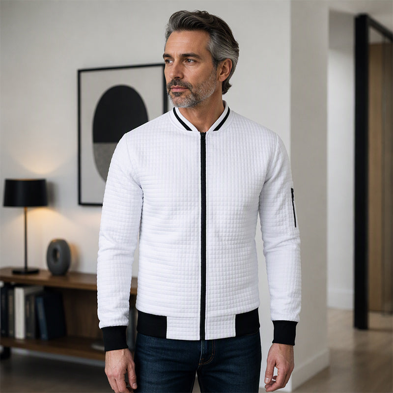 Men's Casual Waffle Grid Bomber Jacket
