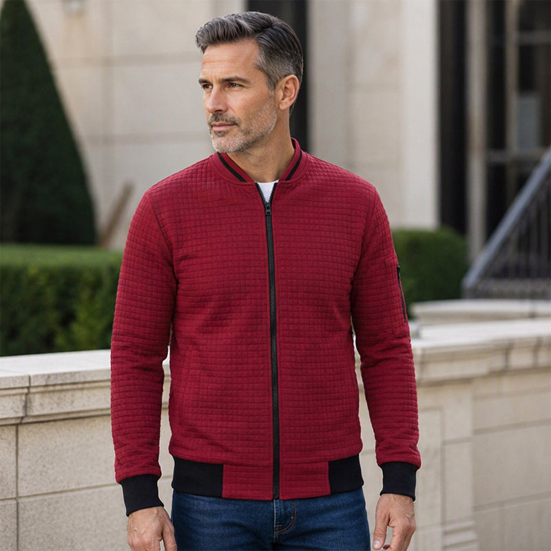 Men's Casual Waffle Grid Bomber Jacket