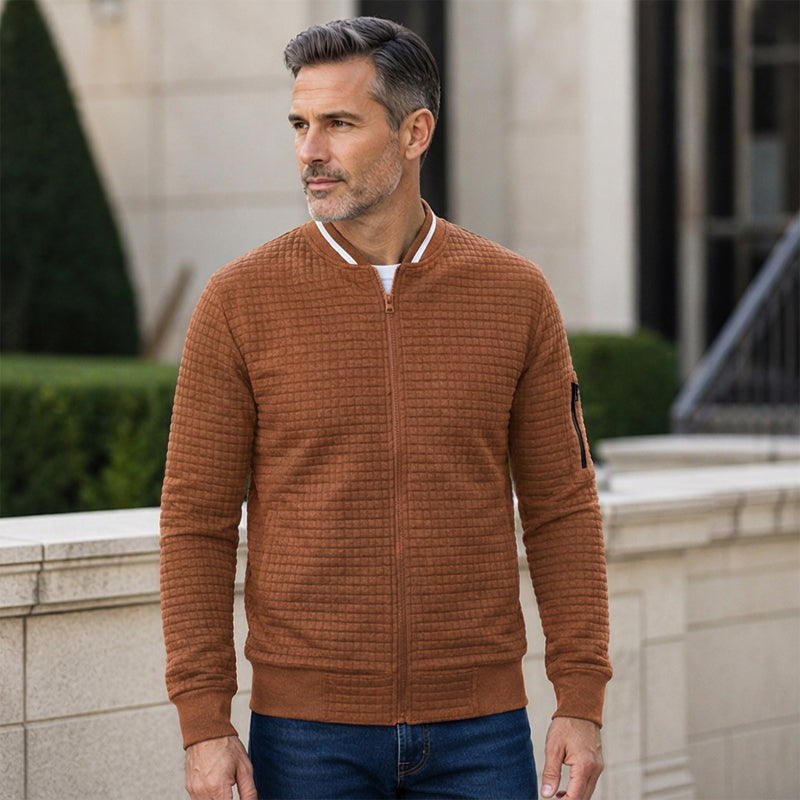 Men's Casual Waffle Grid Bomber Jacket