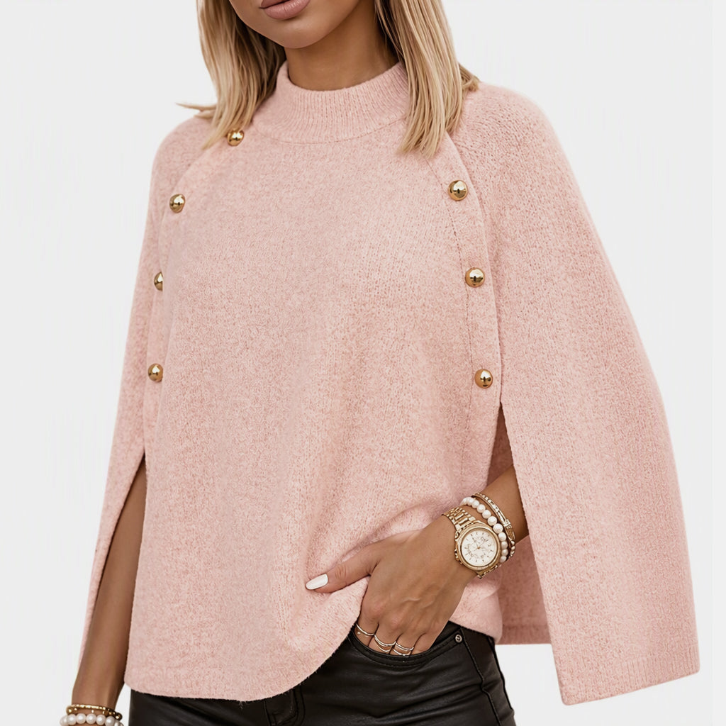 Women's Buttoned Knit Cape Poncho Sweater