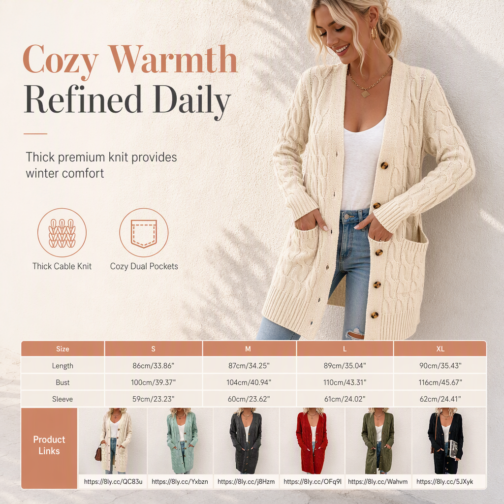 🌸Women's Long Single Breasted Knitted Cardigan Sweater Casual Outerwear Coat for Autumn and Winter
