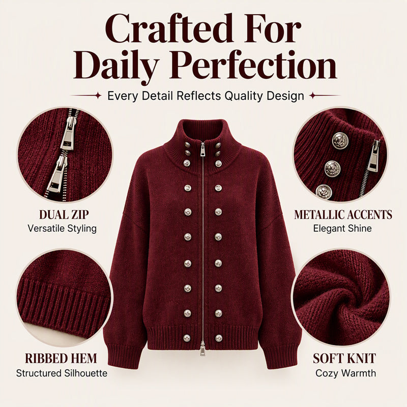 🌸Hot Sale 50% OFF💖Women's Stand Collar Double-Breasted Knit Cardigan