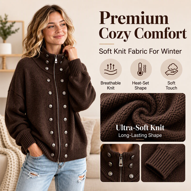 🌸Hot Sale 50% OFF💖Women's Stand Collar Double-Breasted Knit Cardigan