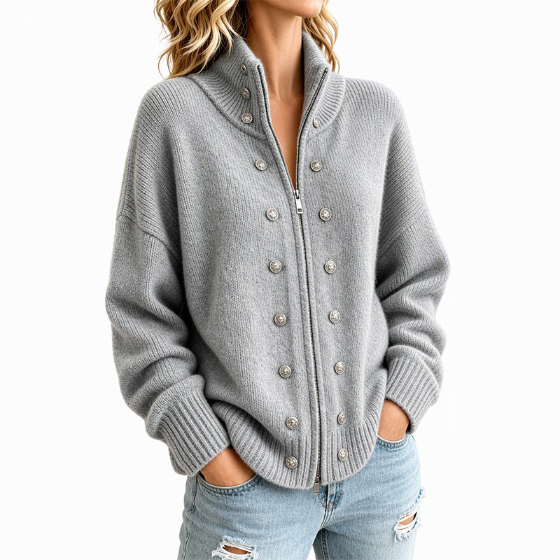 🌸Hot Sale 50% OFF💖Women's Stand Collar Double-Breasted Knit Cardigan