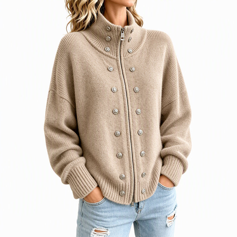 🌸Hot Sale 50% OFF💖Women's Stand Collar Double-Breasted Knit Cardigan
