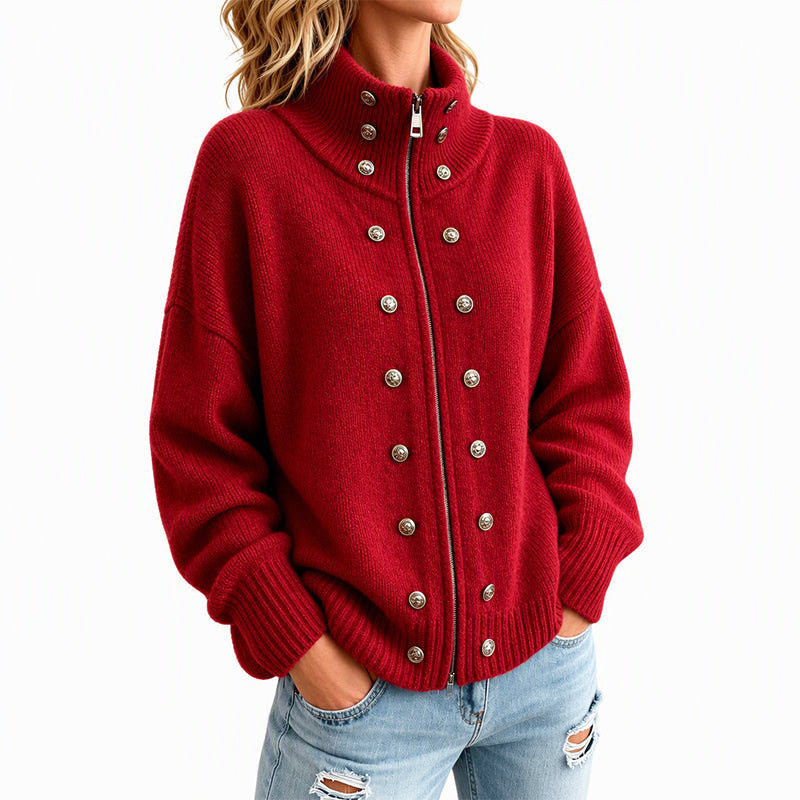 🌸Hot Sale 50% OFF💖Women's Stand Collar Double-Breasted Knit Cardigan