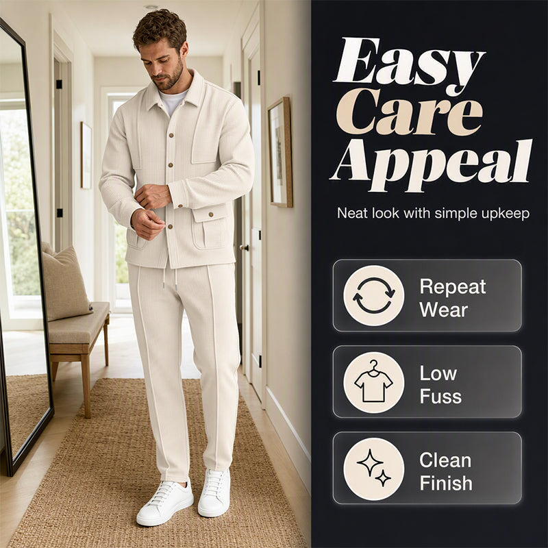 Men's Waffle Knit Cardigan Jacket & Pants Set