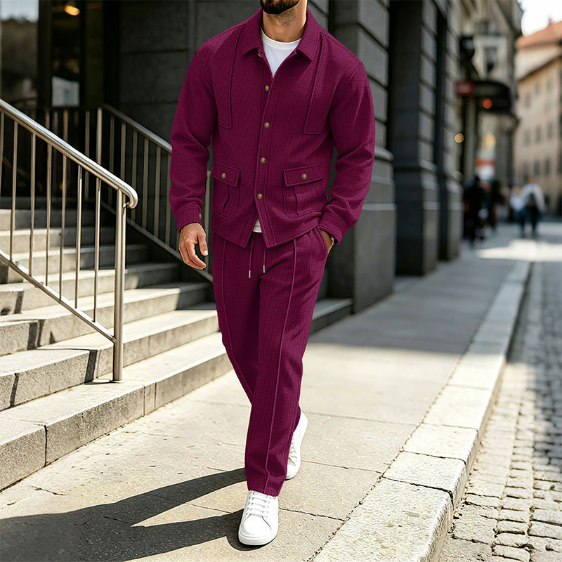 Men's Waffle Knit Cardigan Jacket & Pants Set