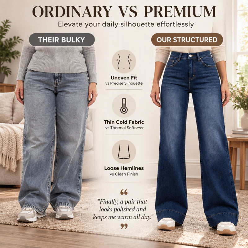 Women's High Waist Thermal Wide-Leg Jeans