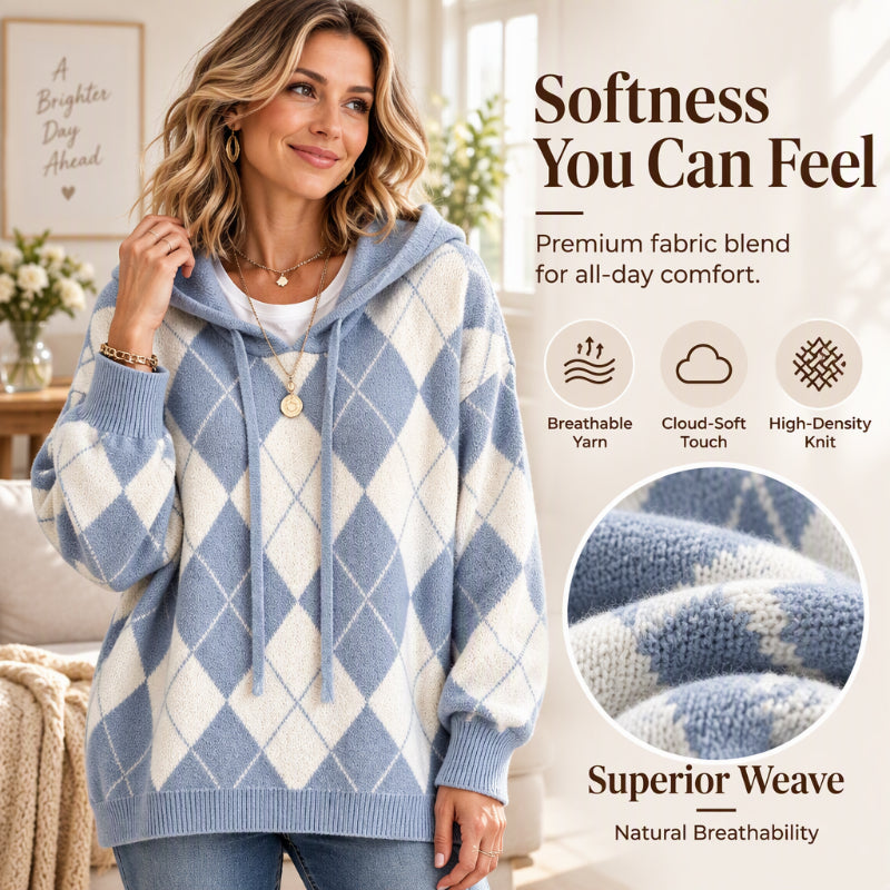 💖Black Friday Mega Deal – 50% off!💖Women's Casual Argyle Hooded Sweater