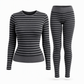 Women's Striped Color Block Crew Neck Long Sleeve Top and Pants Slim Fit Casual Loungewear Workout Set