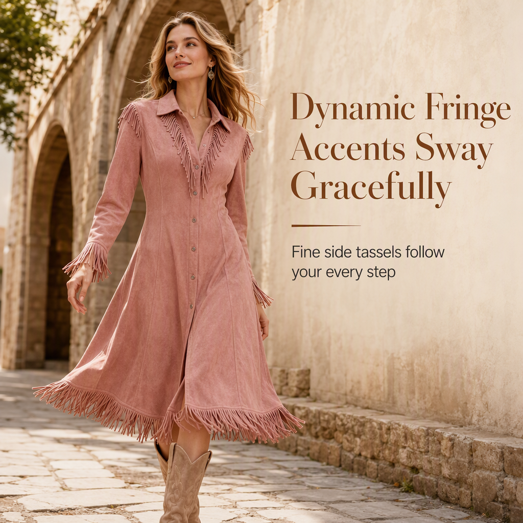 Women's Vintage Long Sleeve Fringe Dress
