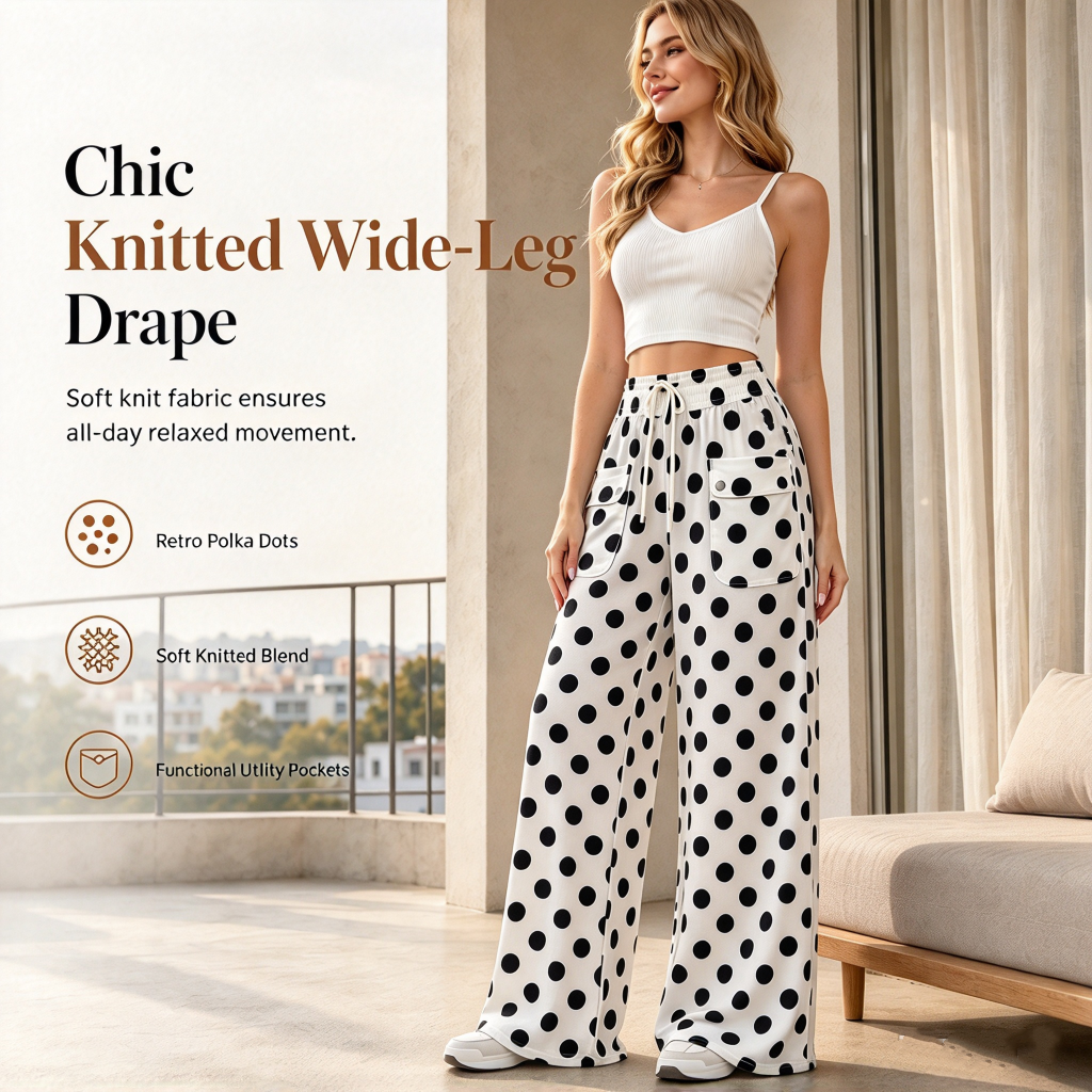 🌸Hot Sale 50% OFF💖Women's Casual Polka Dot Print Wide Leg Pants