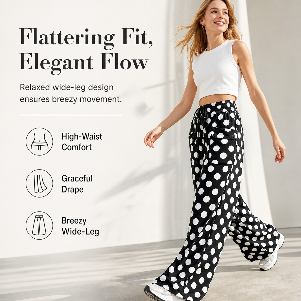 🌸Hot Sale 50% OFF💖Women's Casual Polka Dot Print Wide Leg Pants