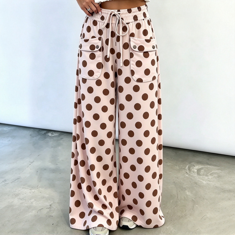 🌸Hot Sale 50% OFF💖Women's Casual Polka Dot Print Wide Leg Pants