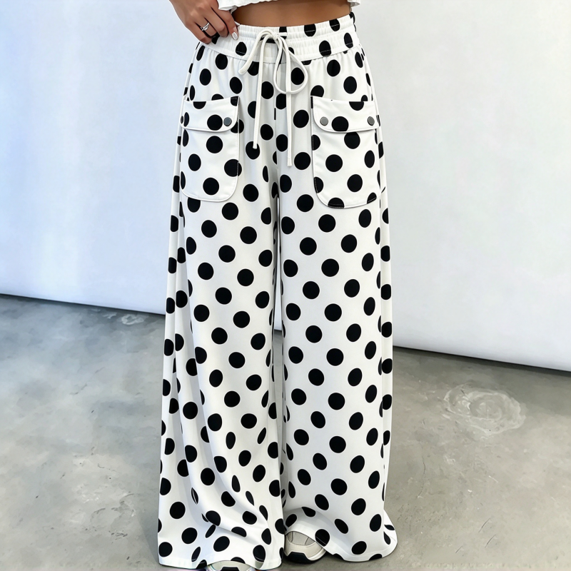 🌸Hot Sale 50% OFF💖Women's Casual Polka Dot Print Wide Leg Pants