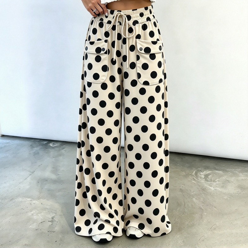 🌸Hot Sale 50% OFF💖Women's Casual Polka Dot Print Wide Leg Pants