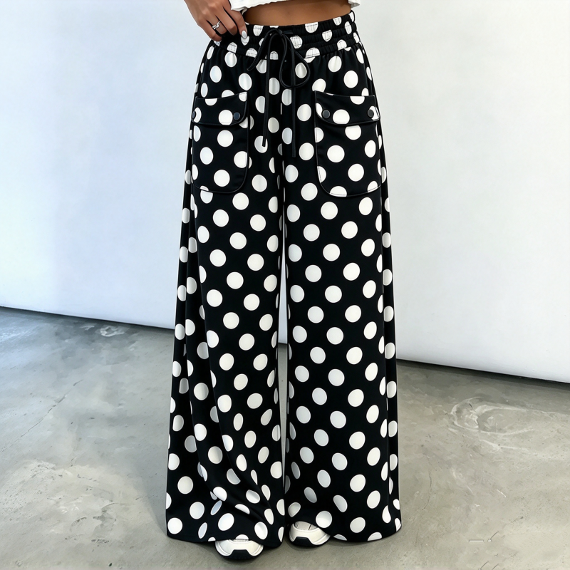 🌸Hot Sale 50% OFF💖Women's Casual Polka Dot Print Wide Leg Pants