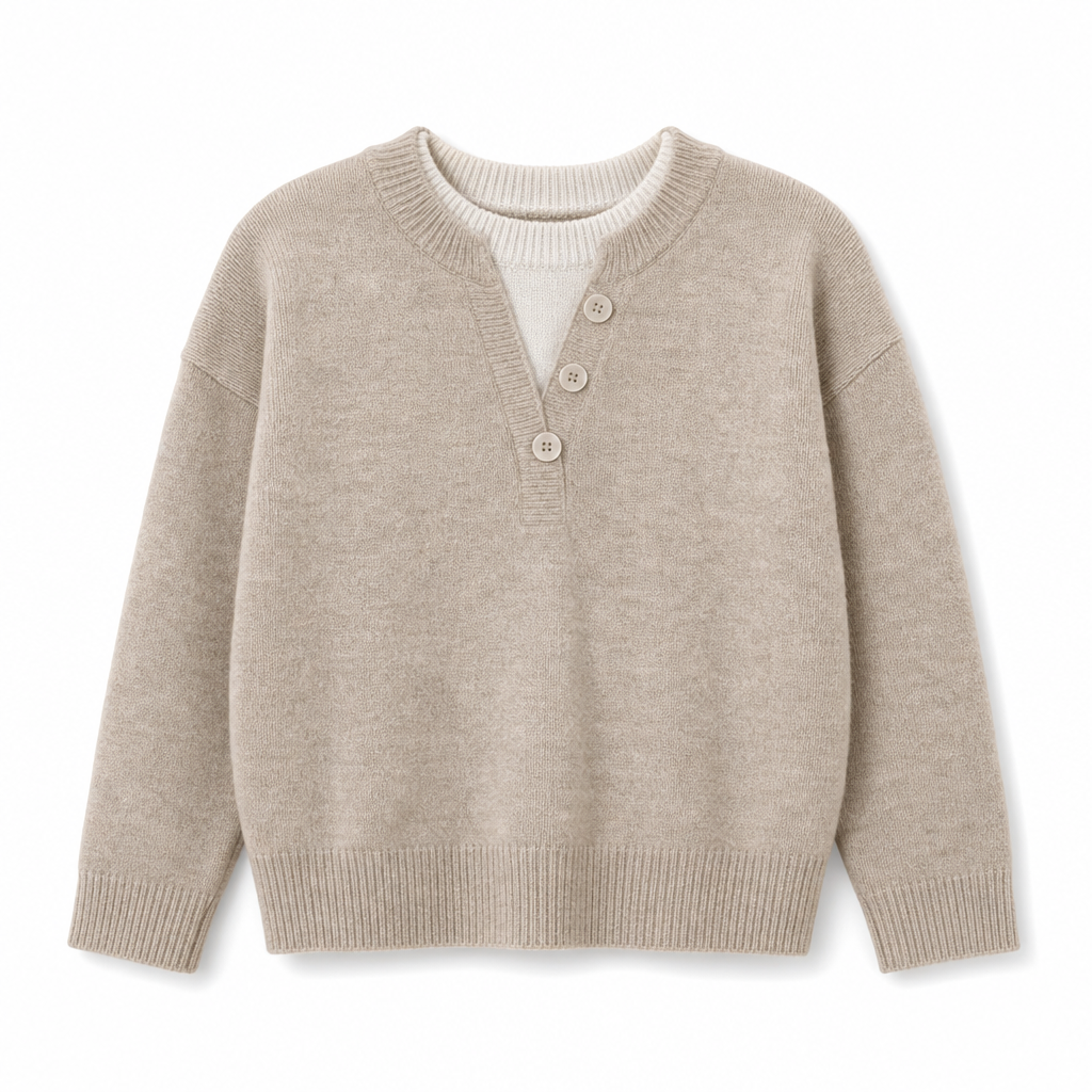 🌸Hot Sale 50% OFF💖Casual Mock Two Piece V Neck Knit Sweater with Button Details