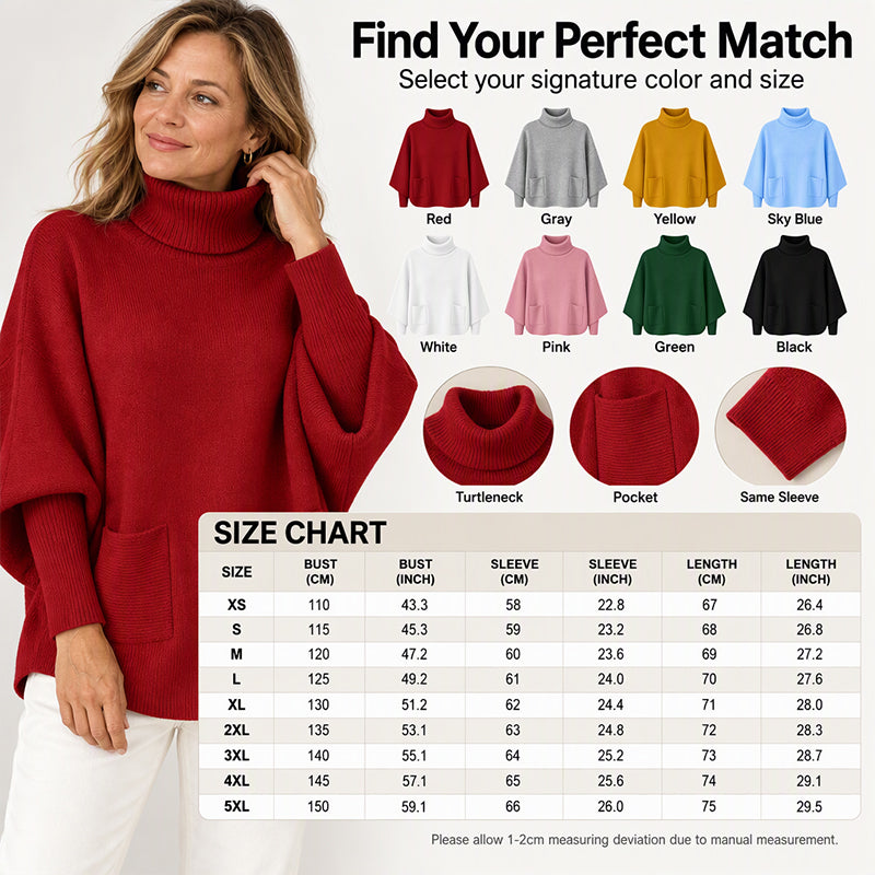 🔥Limited time offer✨Women's Turtleneck Batwing Sleeve Knit Sweater