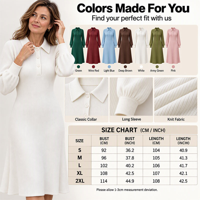 Women's Lapel Collar Ribbed Knit Dress