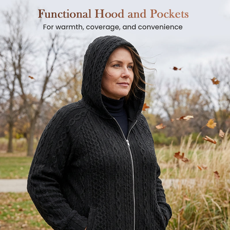 Casual Loose-Fit Cable Knit Hooded Jacket