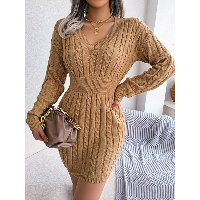 Women's Elegant Cable Knit Bodycon Sweater Dress