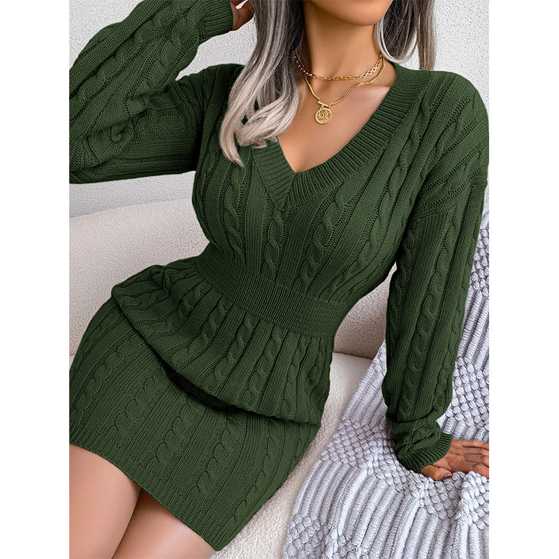 Women's Elegant Cable Knit Bodycon Sweater Dress