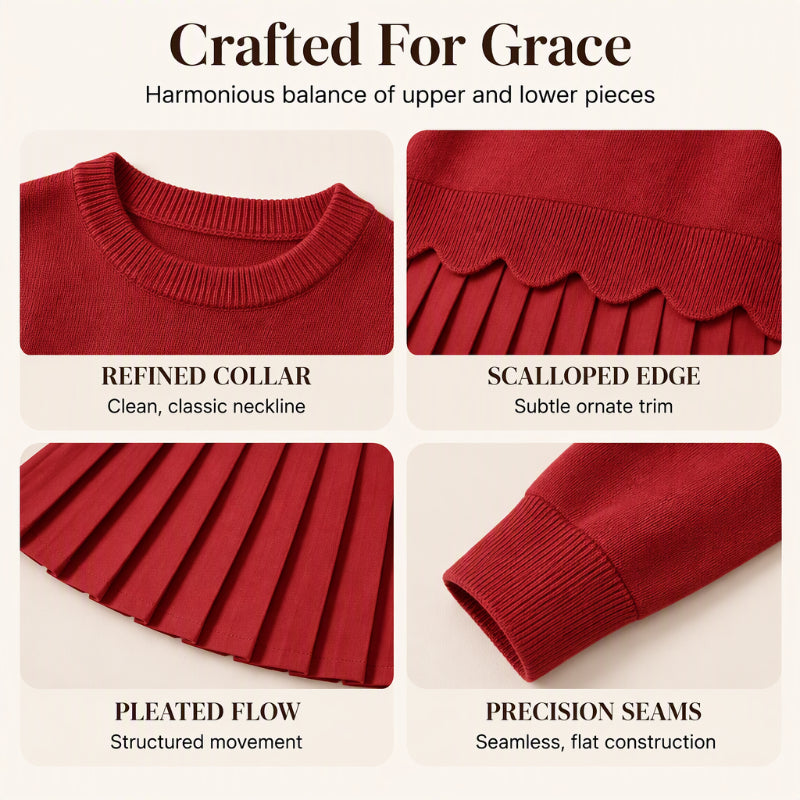 🏆 Bestseller – Extra Savings Now 👗 Women's Scallop Hem Sweater and Pleated Skirt Set ✨ scallop hem knit top, high waisted pleated skirt, 2 piece outfit set