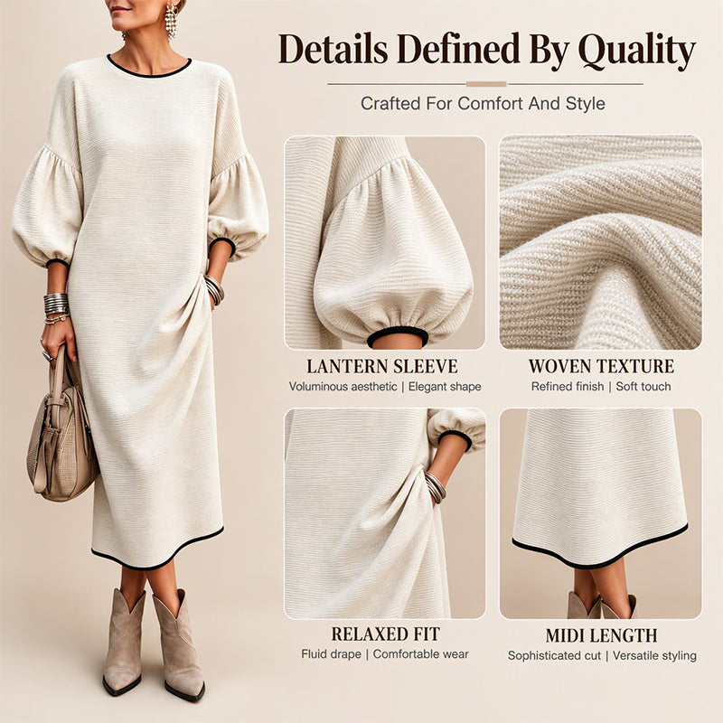 Women's Textured Knit Puff Sleeve Midi Dress