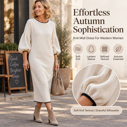 Women's Textured Knit Puff Sleeve Midi Dress