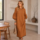 Women's Textured Knit Puff Sleeve Midi Dress