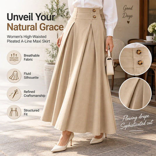 Women's High-Waisted Pleated A-Line Maxi Skirt
